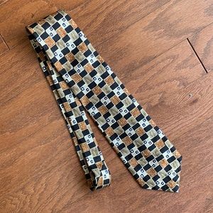 H. Stockton Atlanta 100% Silk Tie Cream Brown Black Abstract Checkered